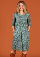 relaxed fit cotton sage green dress with pockets