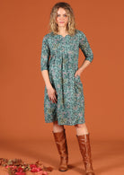 Tilda Dress Sage Green Relaxed Fit 3/4 Sleeve Cotton Dress | Karma East Australia