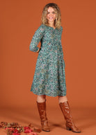 100% cotton sage green floral print dress