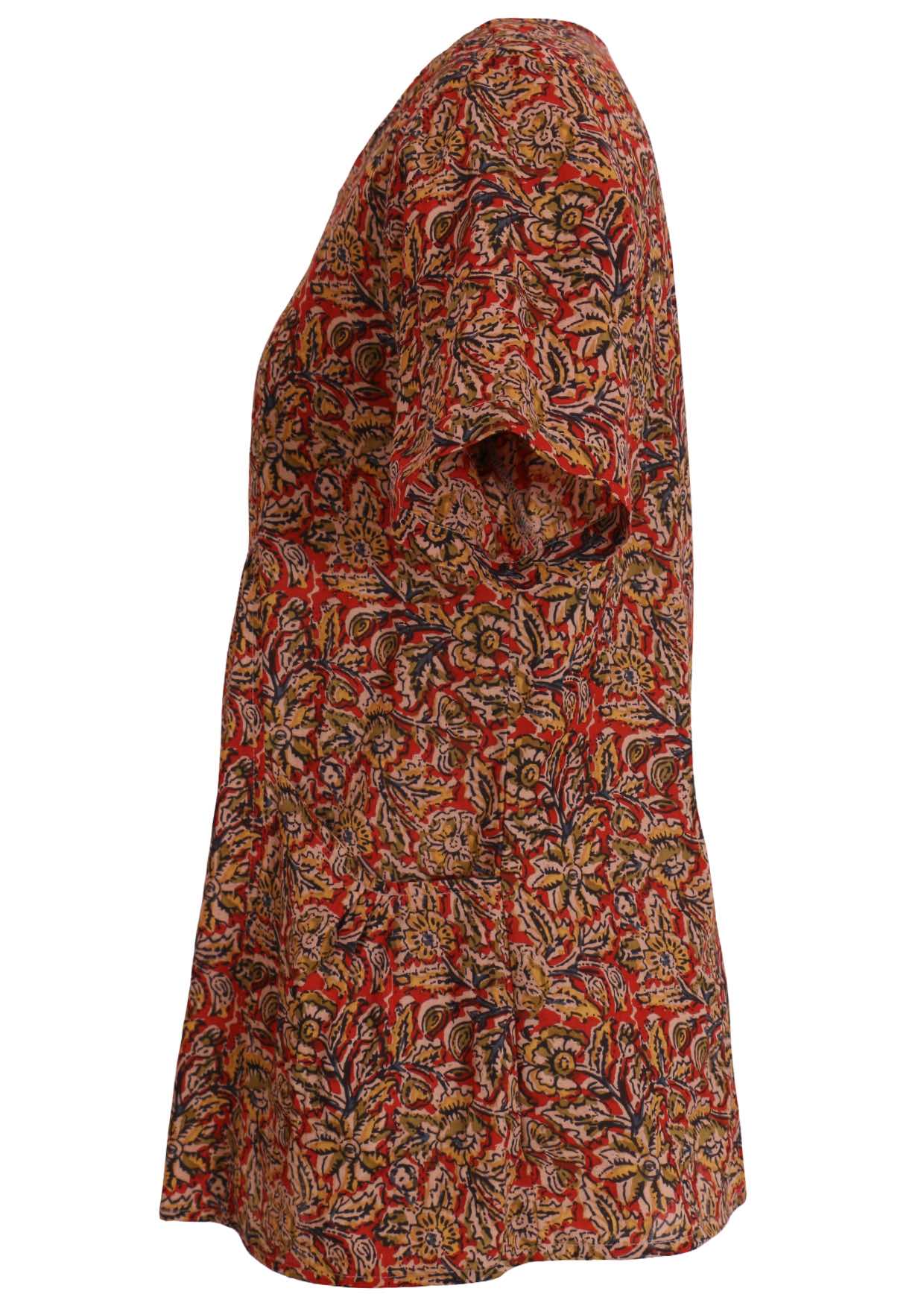 long cotton top Indian print in earthy tones side view