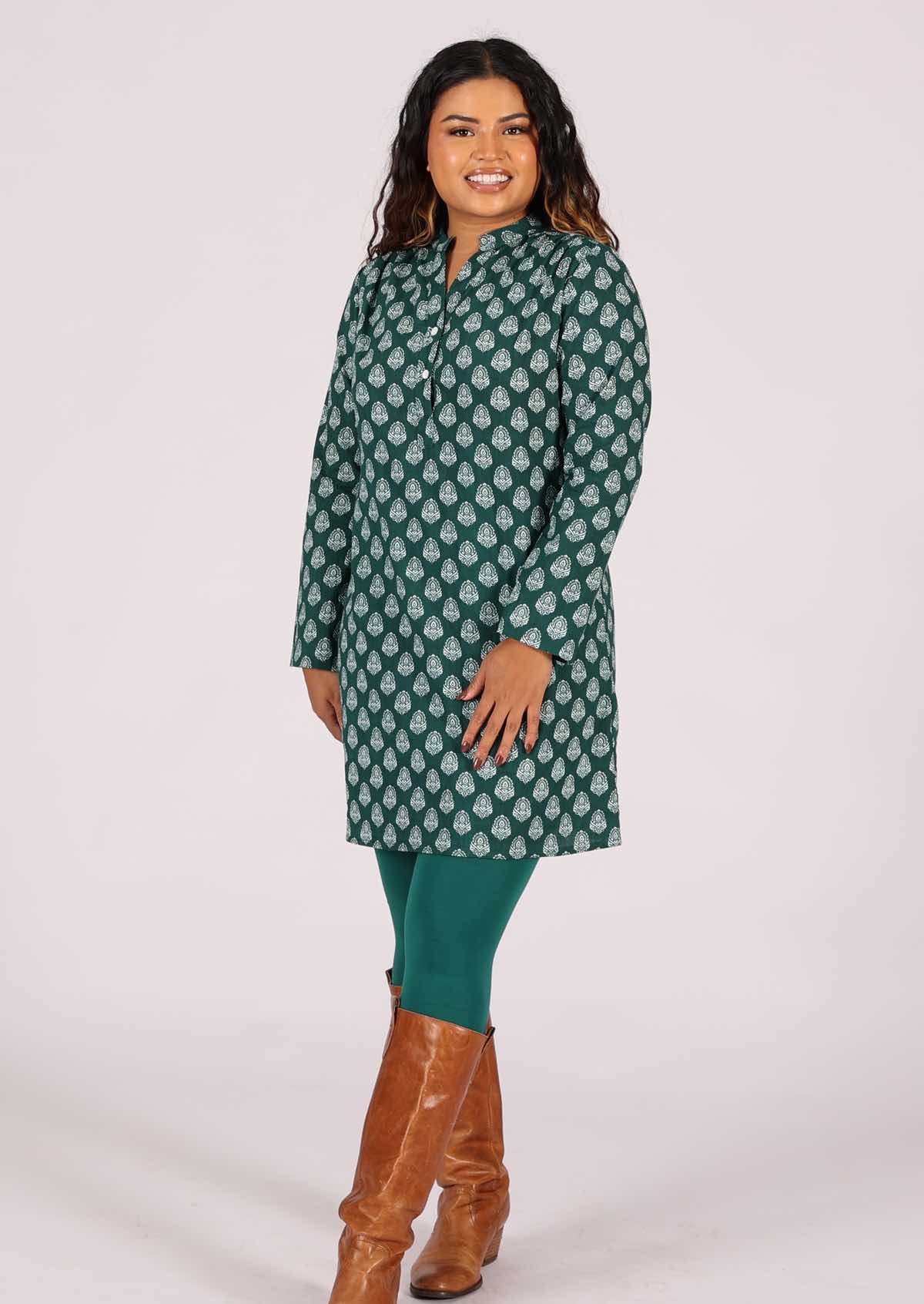 Lightweight cotton long sleeve shirt dress with 2 buttons