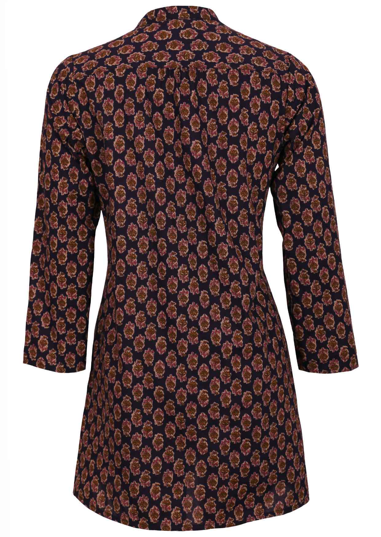 LIghtweight cotton long sleeve tunic with small gathers in centre of back