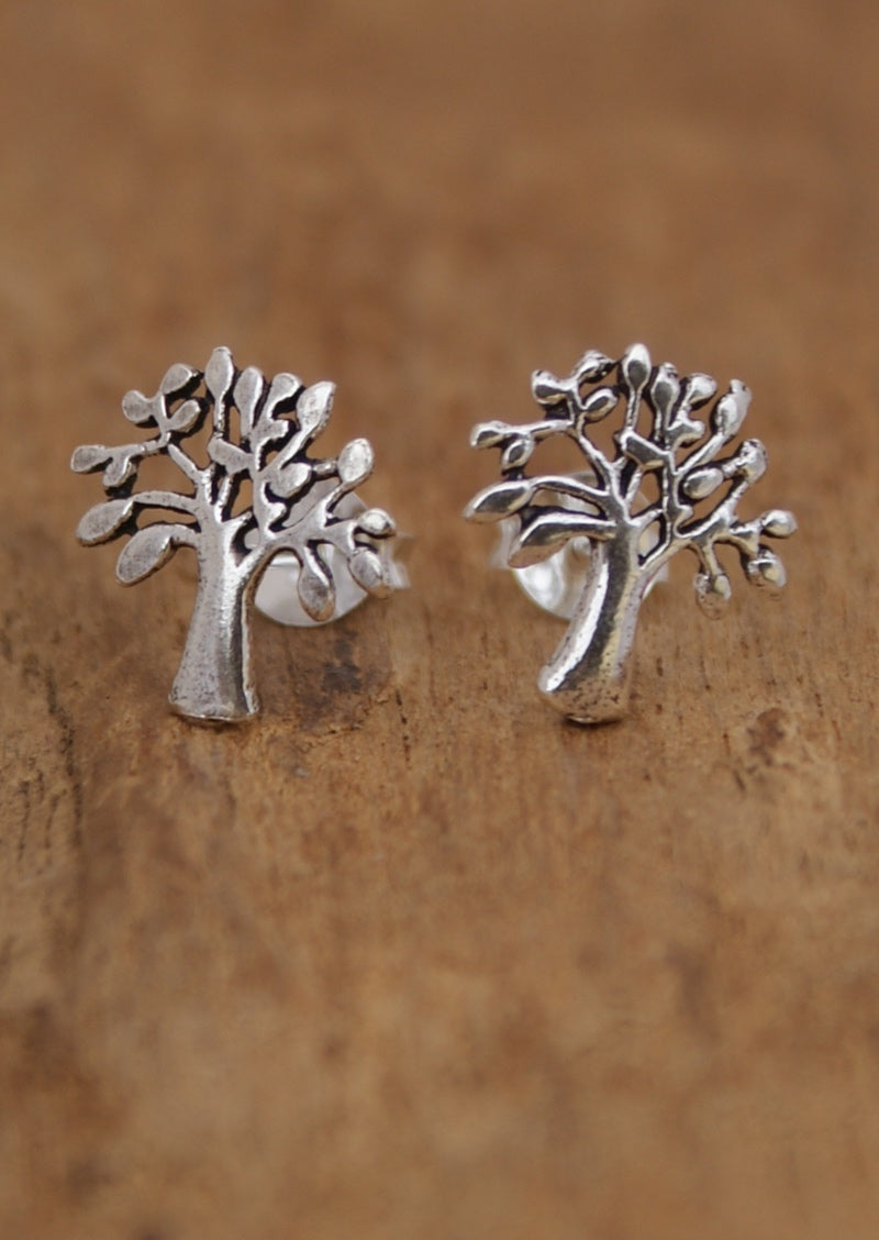 Sterling Silver Mango Tree stud earrings with butterfly backs