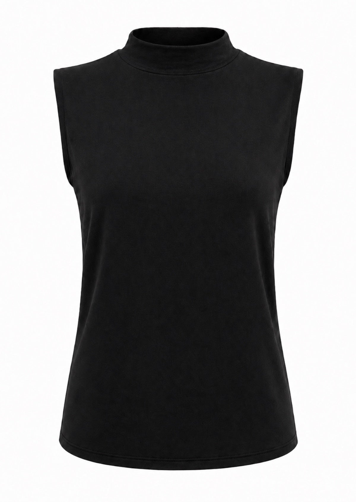 Black mock turtleneck sleeveless soft stretch rayon top
