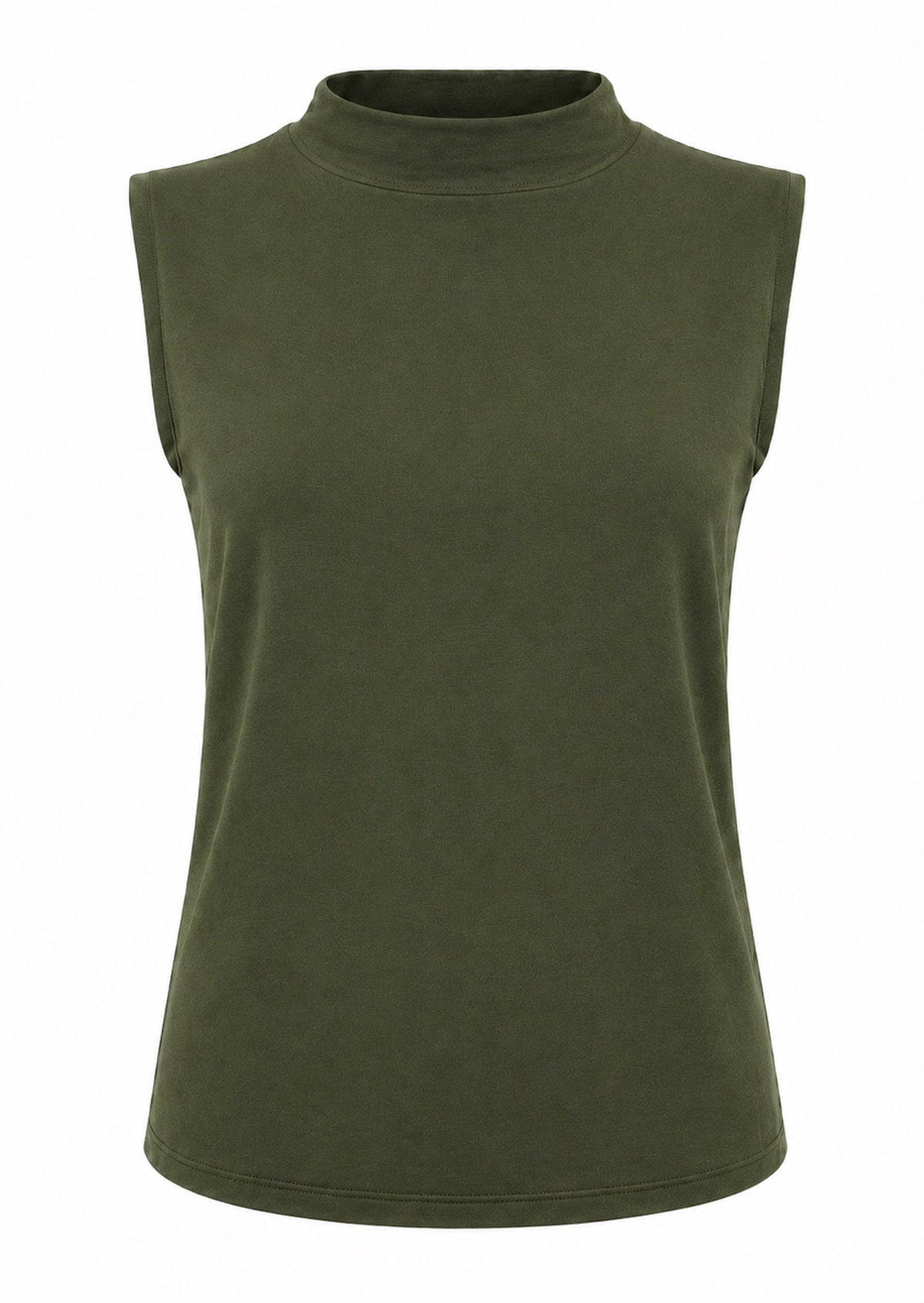 Olive green mock turtleneck sleeveless soft stretch rayon top