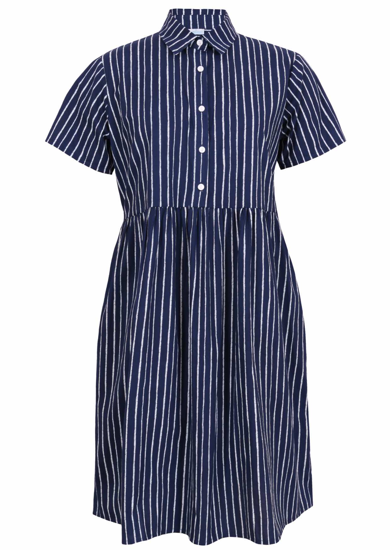 Shikari print on dark blue base cotton relaxed fit collared short sleeve dress