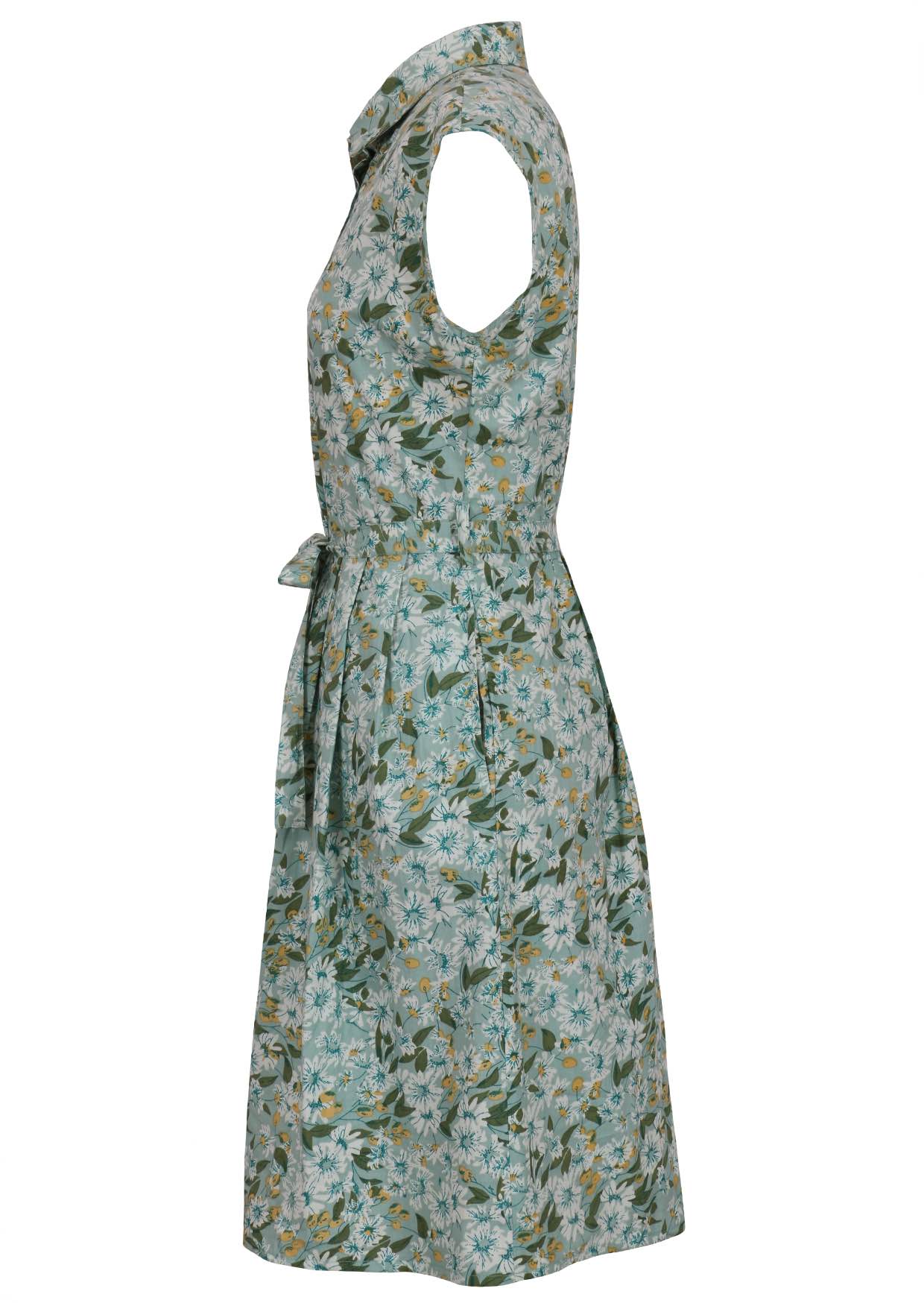 Side view cotton Ursula Dress in Daisy print on mannequin