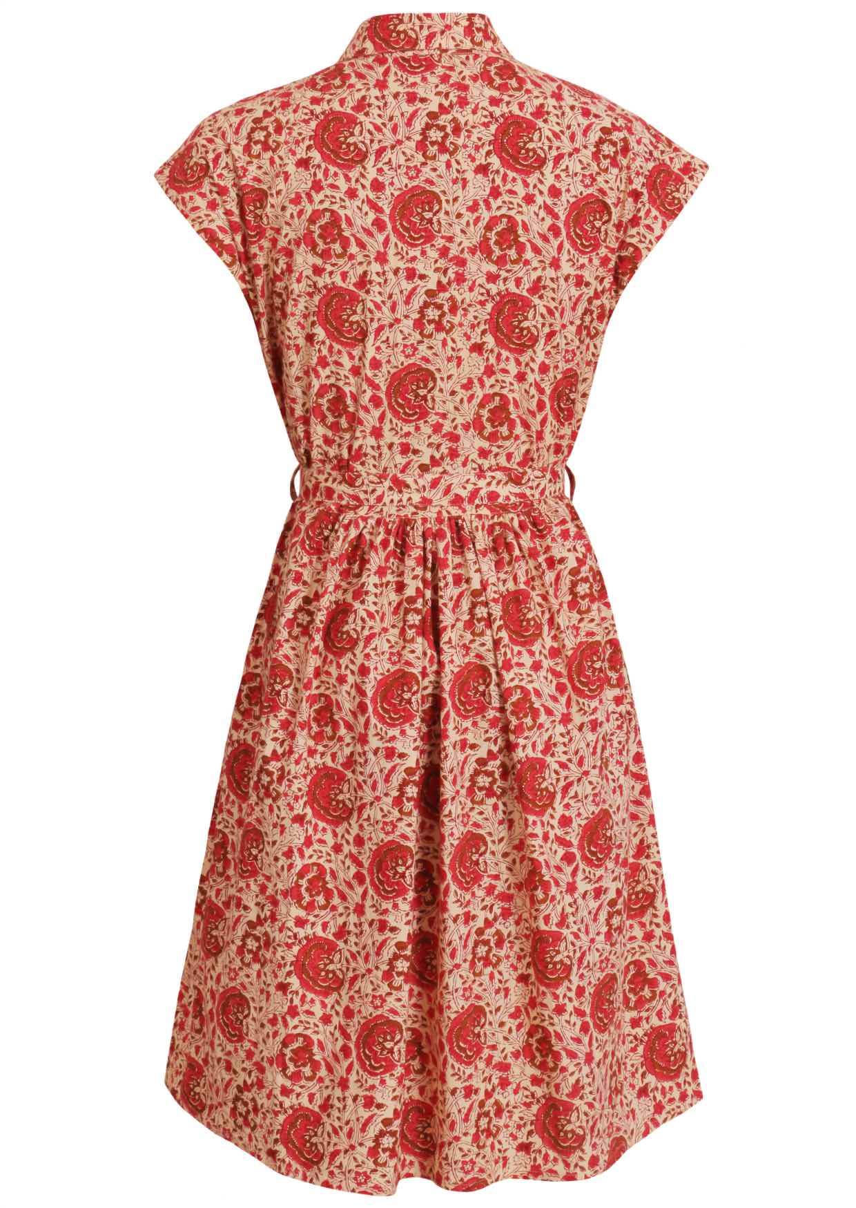 Back view cotton Ursula Dress in Rose print on mannequin