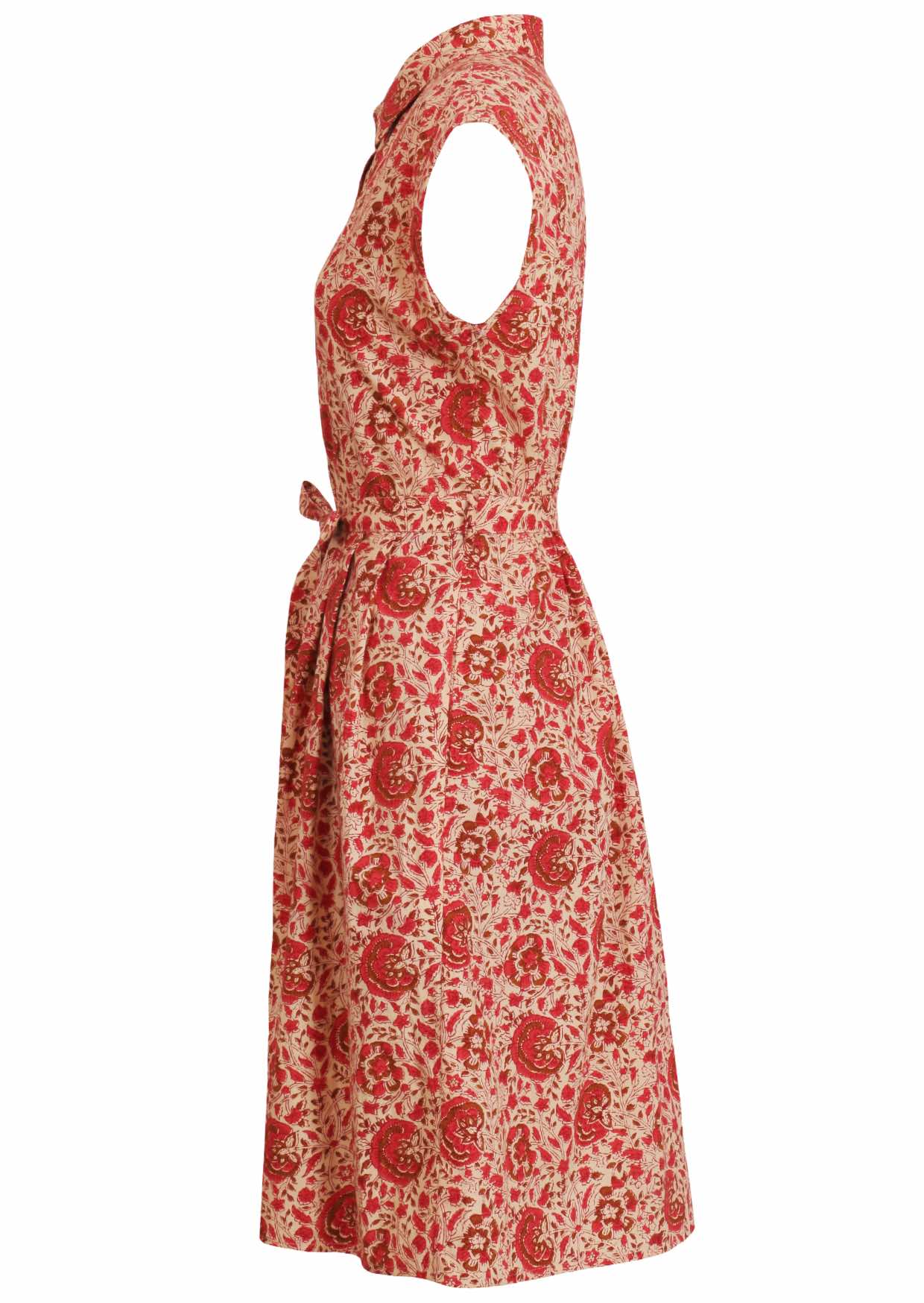 Side view cotton Ursula Dress in Rose print on mannequin