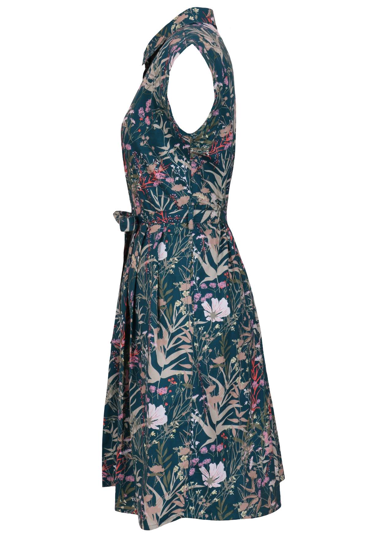 side view cotton Ursula Dress in Verdure print on mannequin