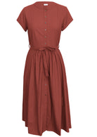 50's style retro cotton button through dress with pockets and a fabric waist tie
