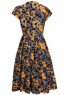 50's style cotton midi length dress with a waist tie and cap sleeves