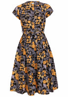 50's style cotton button through midi length dress with a waist tie