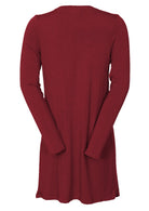 back view long cardigan maroon red