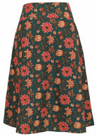100% cotton midlength, A line skirt with wide waistband, pockets and side zipper