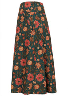 Side image of beautiful floral printed, A line cotton skirt with side zipper and pockets