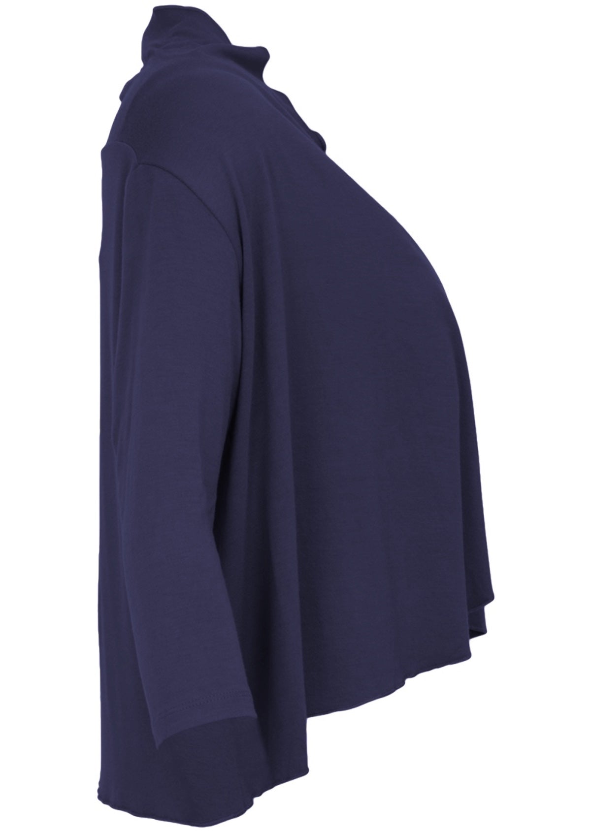 side view 3/4 sleeve cardigan blue