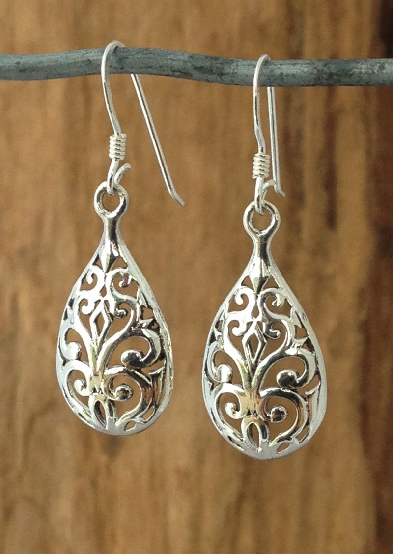 pair of large silver filigree drop earring