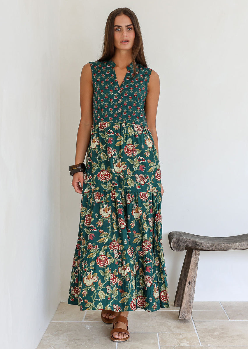 boho green maxi dress Zara Green Vintage Boho Tiered Maxi Dress