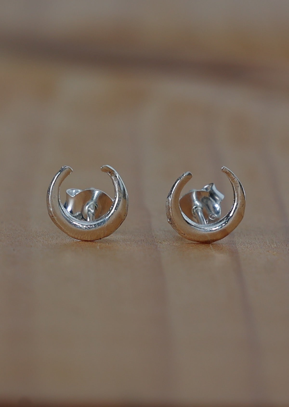 Sterling silver luna crescent stud earrings with 11mm post and butterfly backs