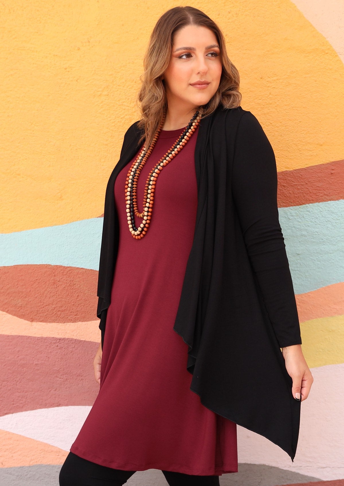 uneven hemline women's black cardigan
