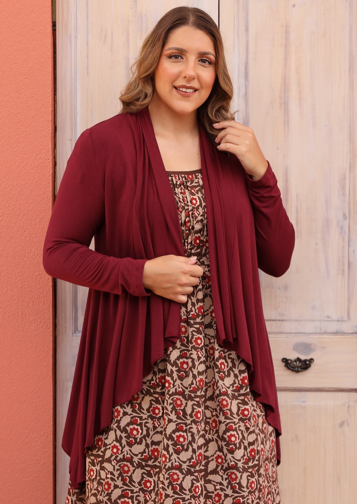 uneven hemline cardigan maroon