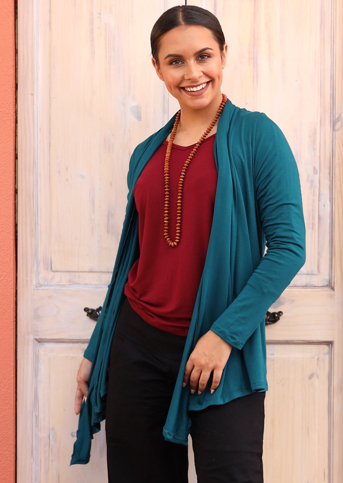 soft stretch rayon cardigan teal