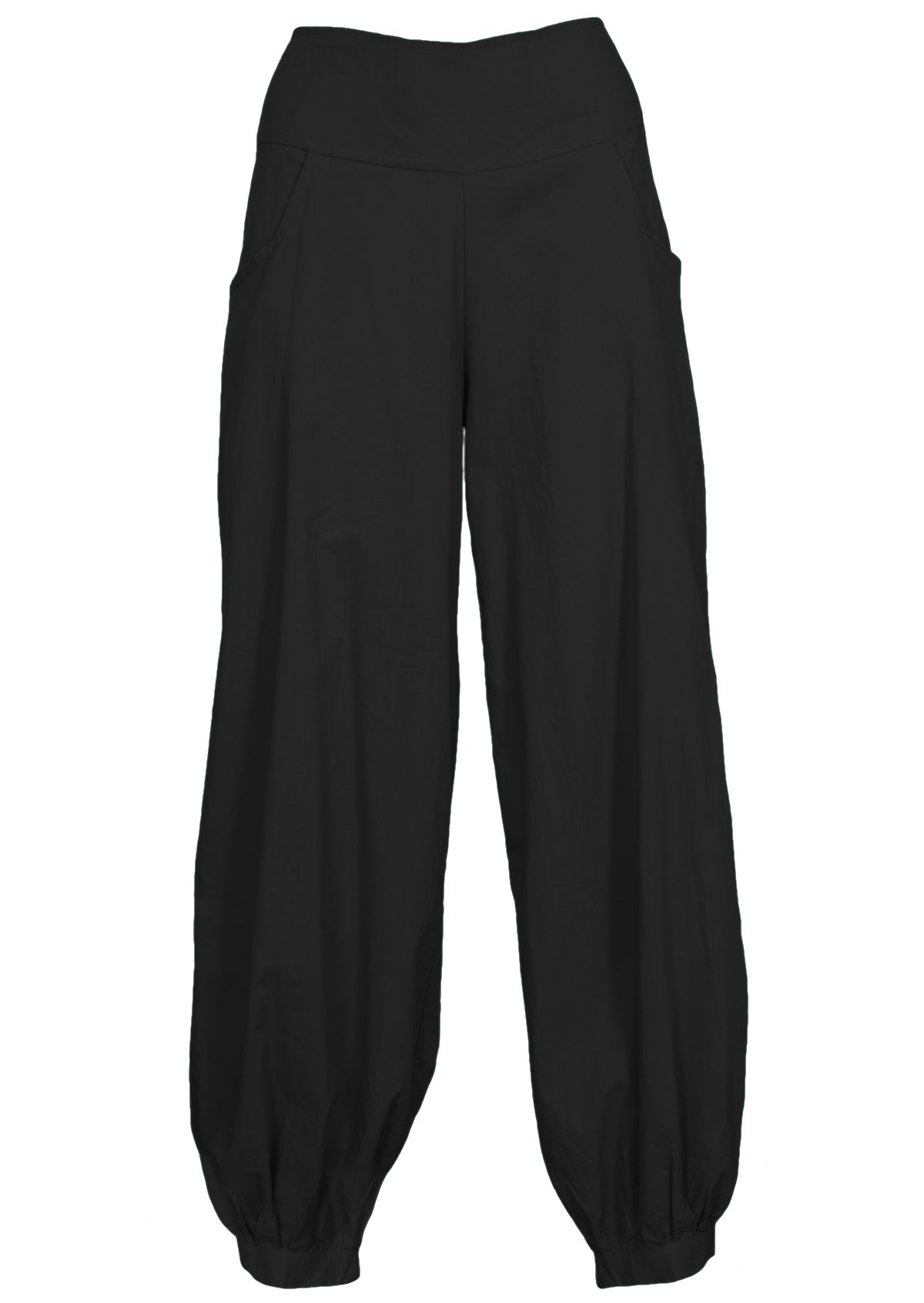 simple cotton women's pants in black with ankle cuff and pockets