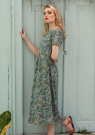 Mid Calf Length Womens Dresses 100% Cotton with short sleeves and pockets.