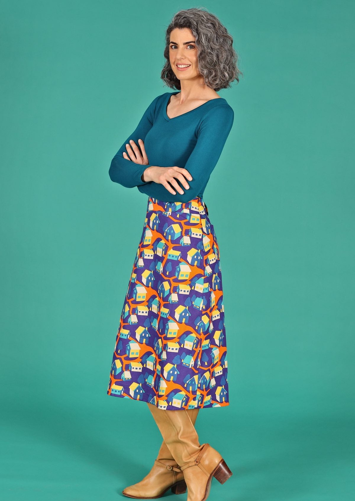 A-line mid length cotton skirt