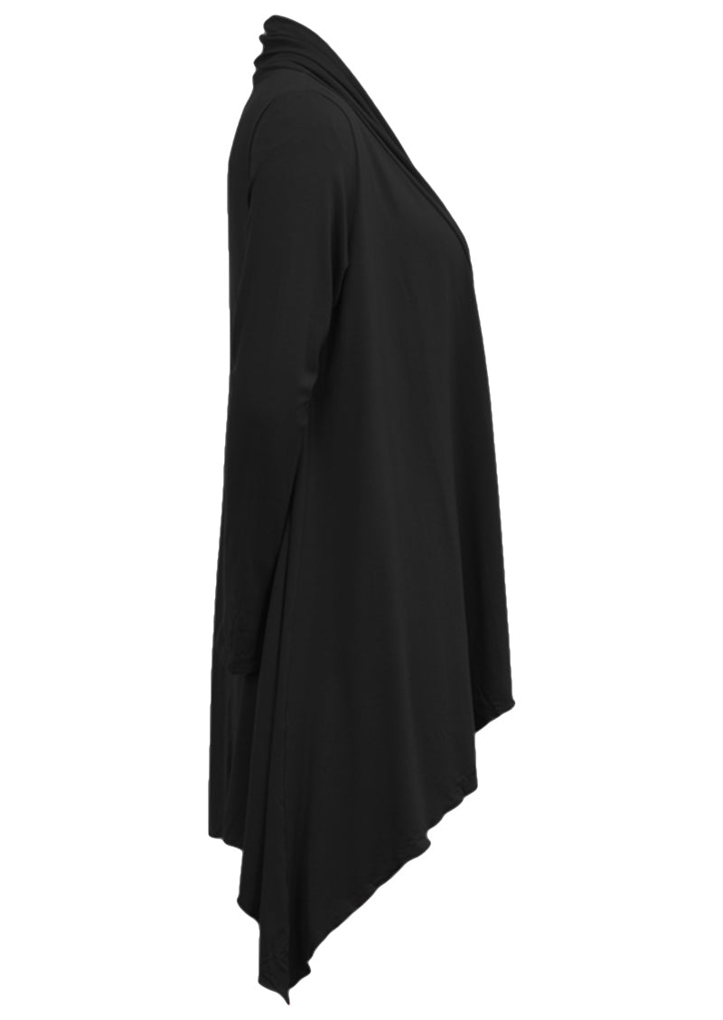 side view black long sleeve cardi