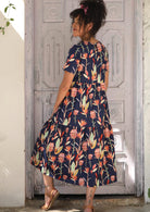 Bold Colourful Floral Printed 100% Indian Cotton Dress with button back closure