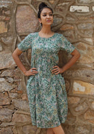 Model wearing designed in Australia 100% Cotton Lined Womens Dress
