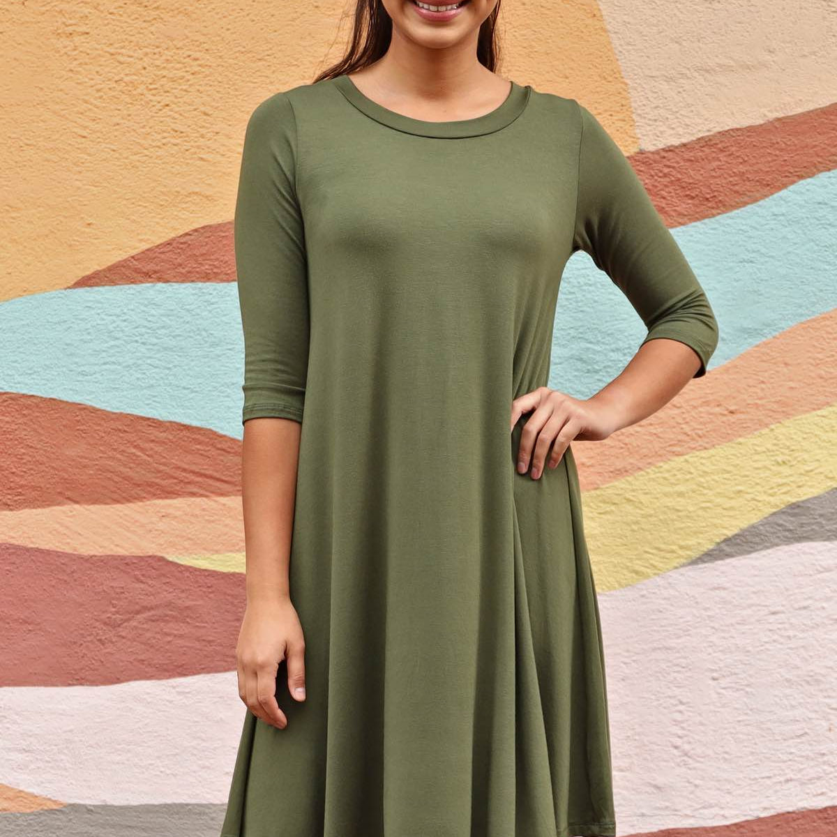 olive green jersey dress Half Sleeve Jersey Dress Olive Green