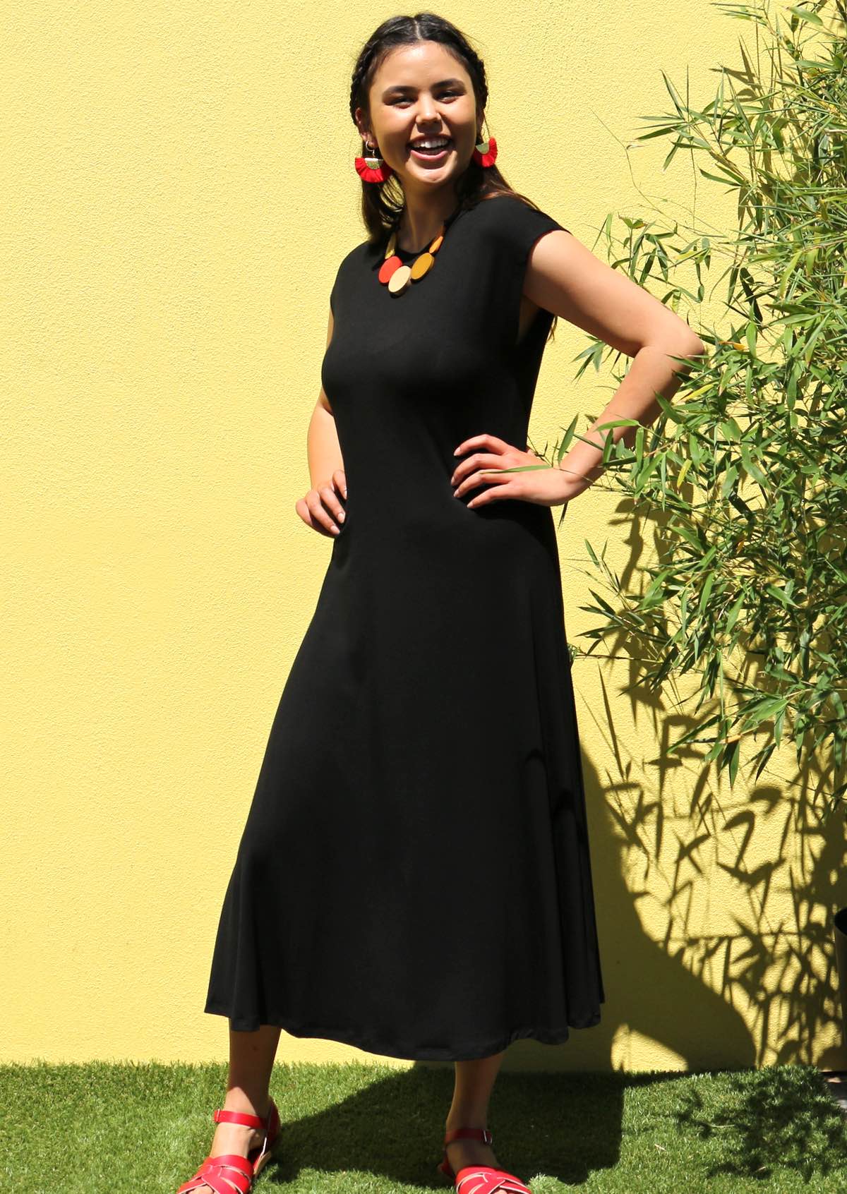 Stretch Womens Midi Dress Black