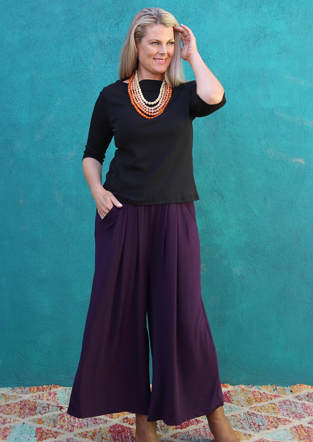 wide leg soft rayon pants purple