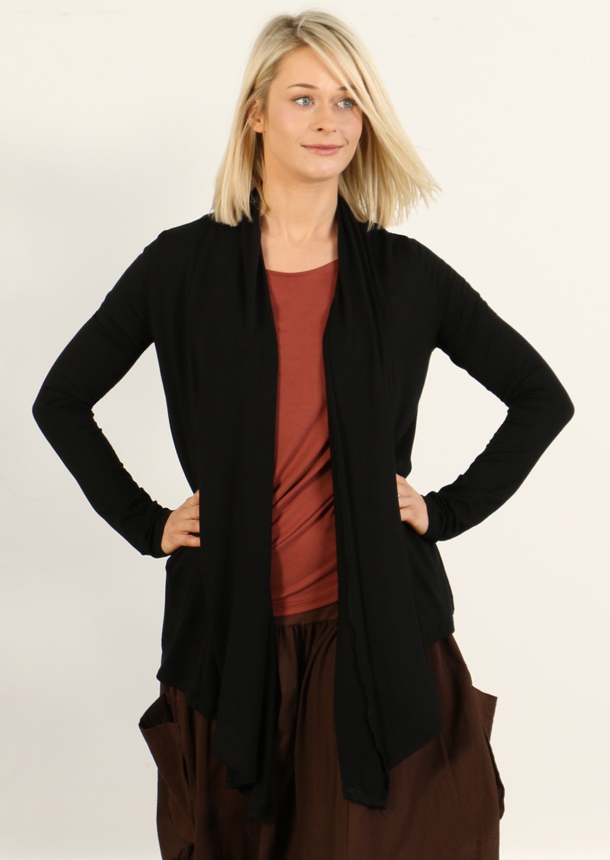 soft stretch rayon jersey cardigan black
