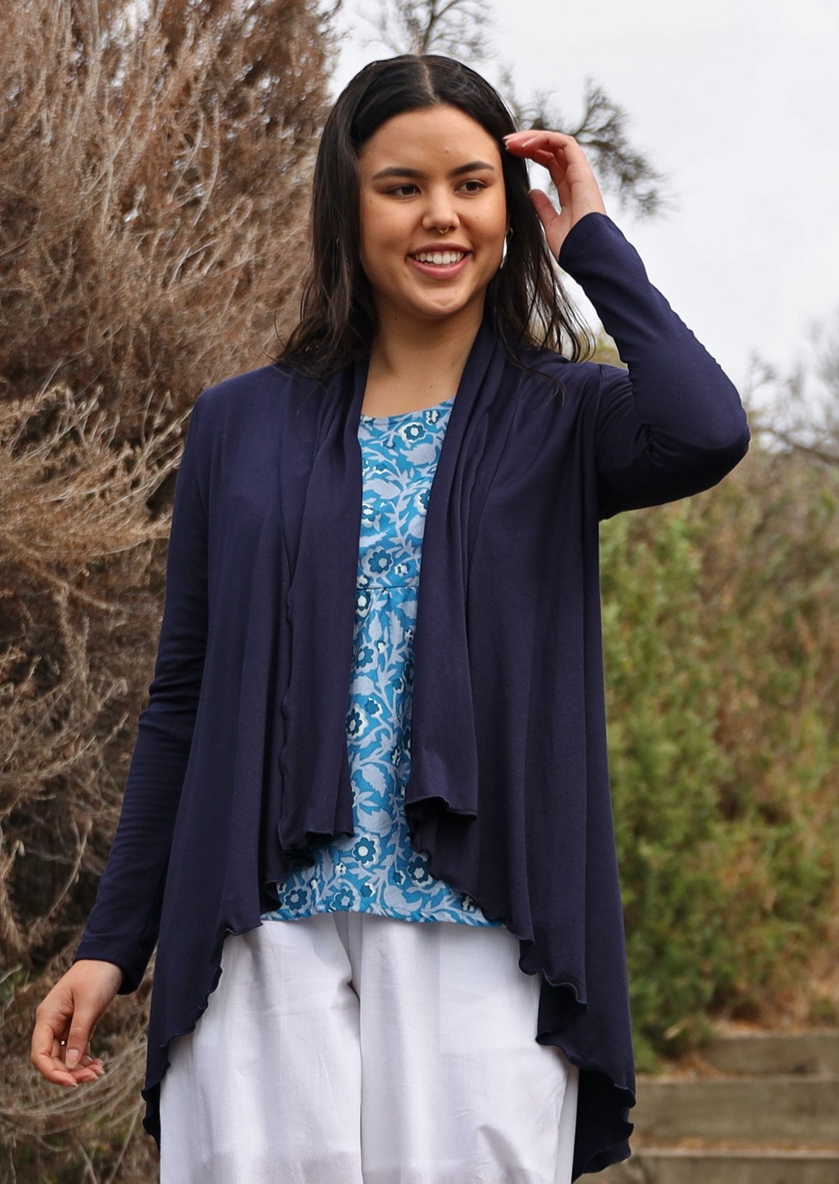 handkerchief hem cardigan navy