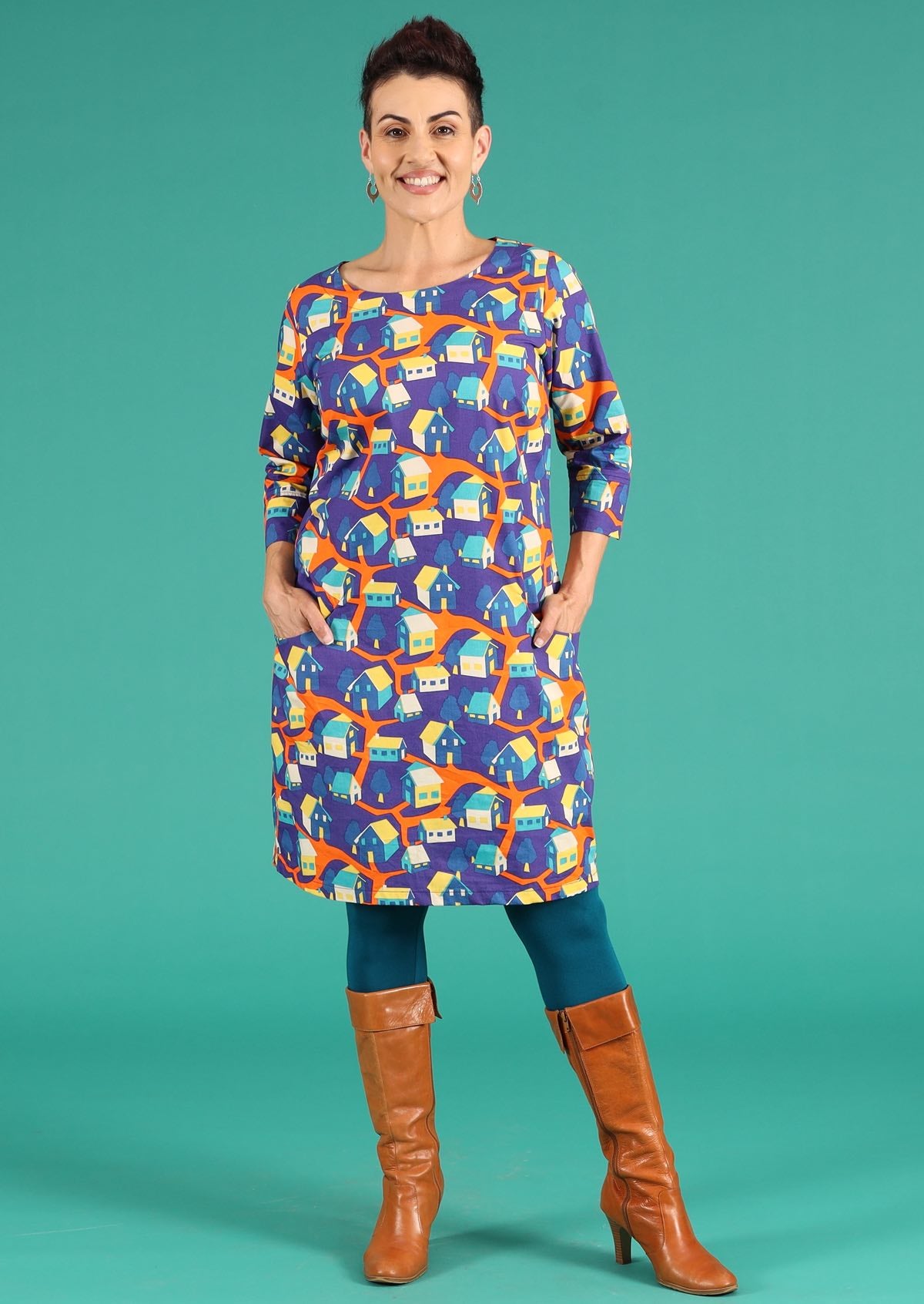 3/4 sleeve women's cotton dress