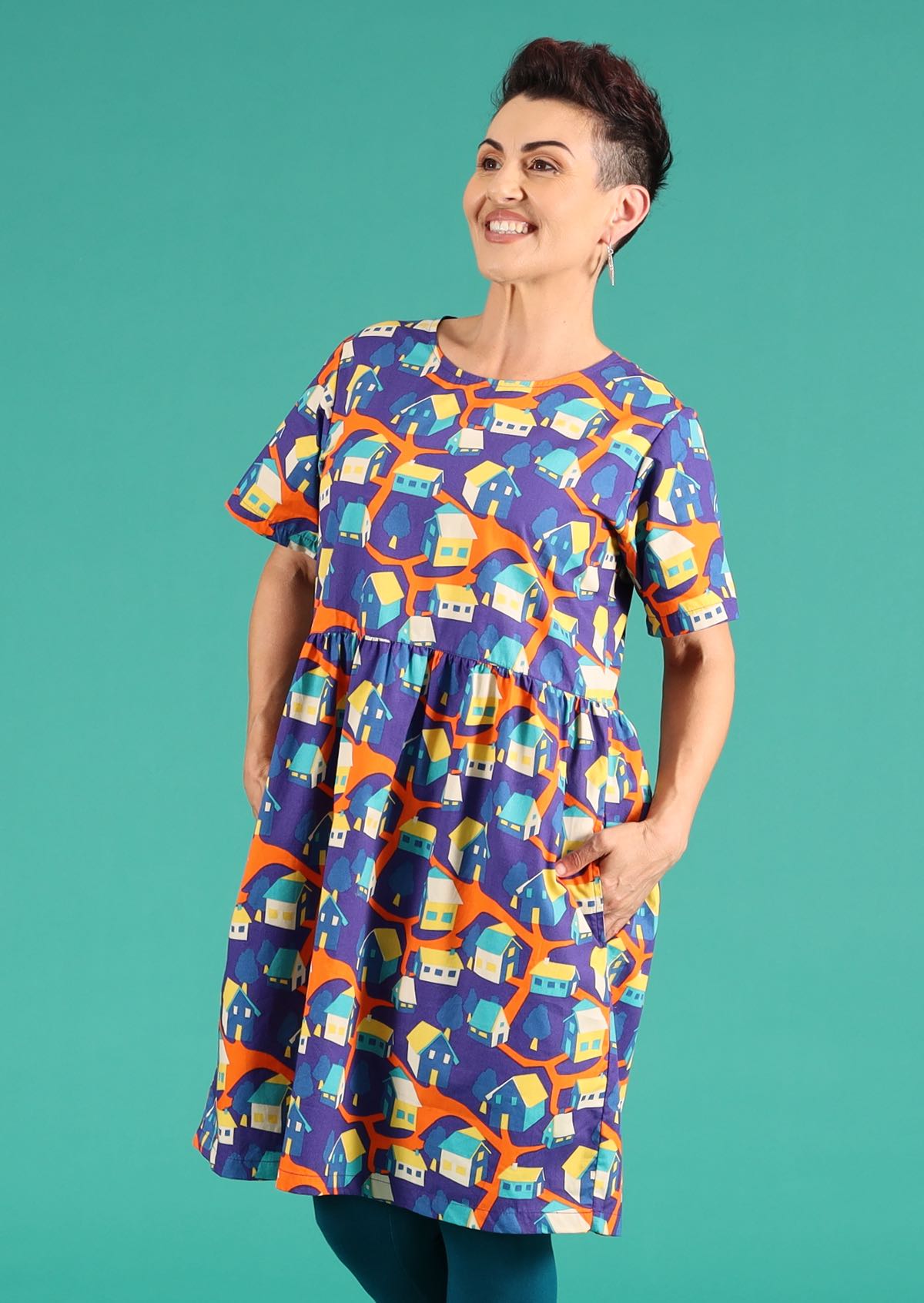 round neck empire waistline relaxed fit dress