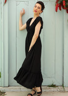 V-neck Short Sleeve Womens Maxi Dress