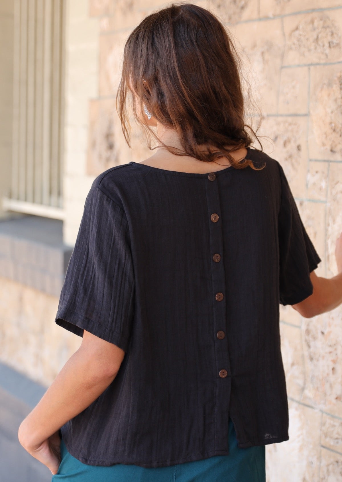 non-functional button down detail top