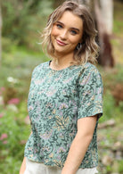 100% cotton relaxed fit top with short sleeves and round neckline