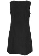 Black sleeveless cotton corduroy tunic with pockets