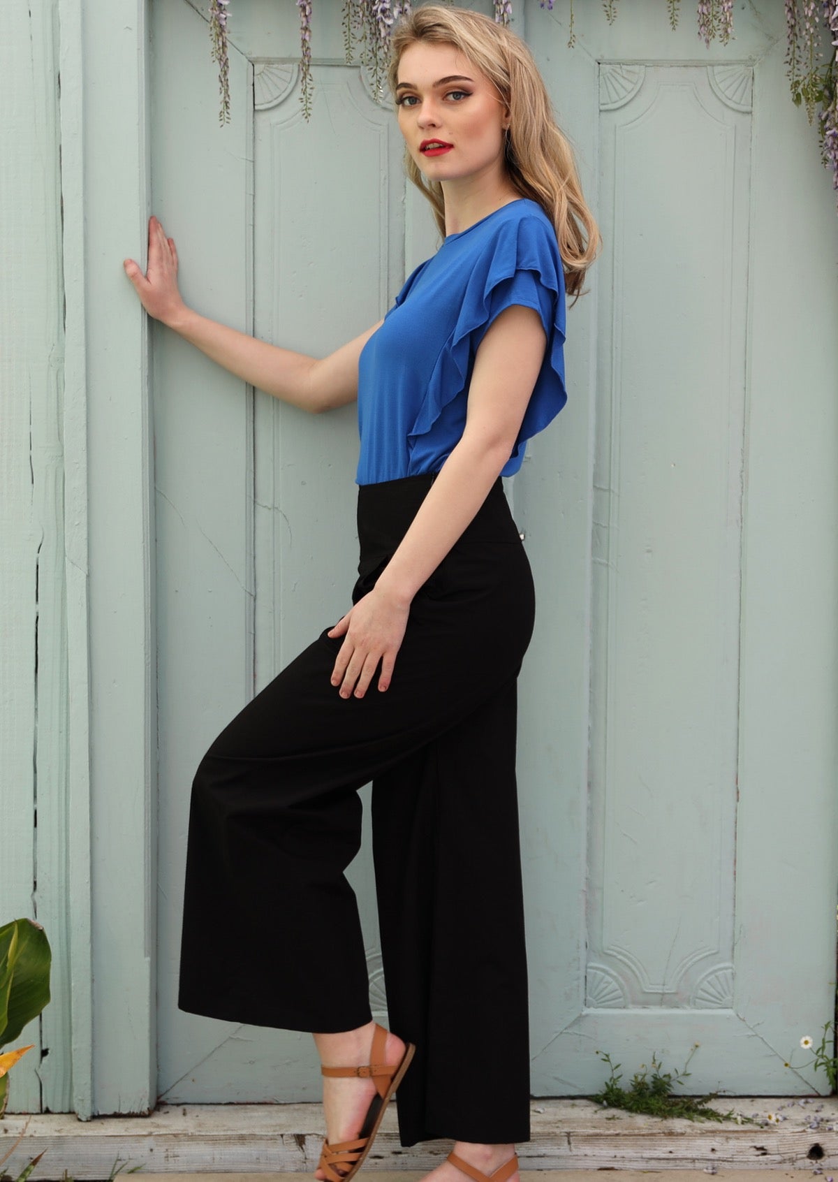 black side leg pant side zipper