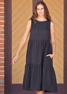 three tiered black midi dress