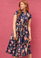 Button Down Waist Tie Cotton Womens Dress