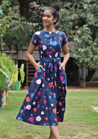 Modest Short Sleeve Midi Dress Waist Tie