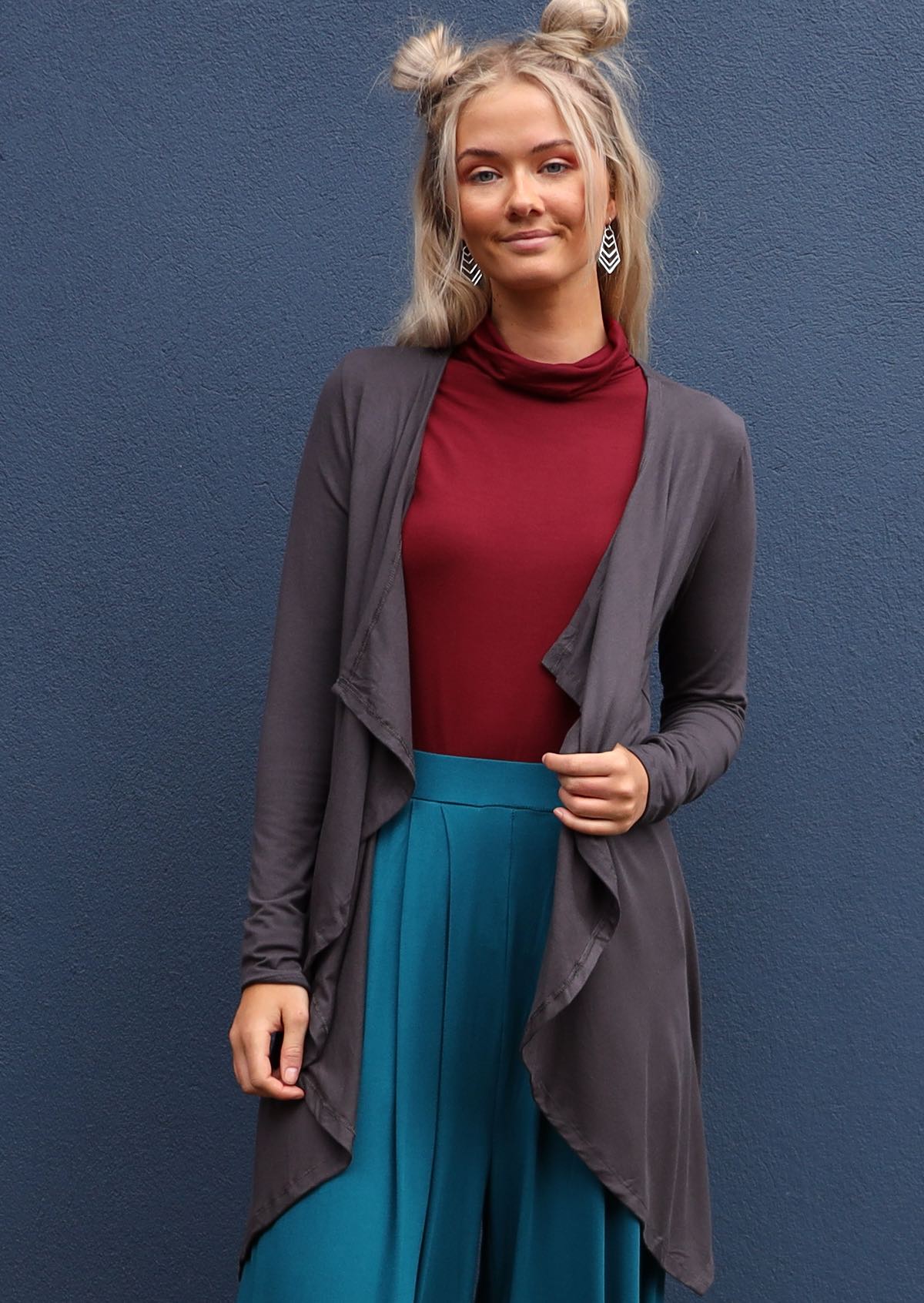 uneven hem cardigan grey