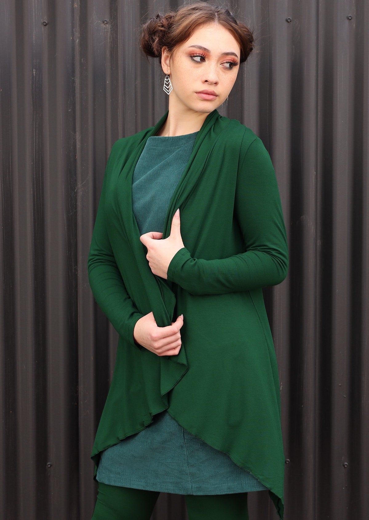 uneven hemline jersey cardigan green